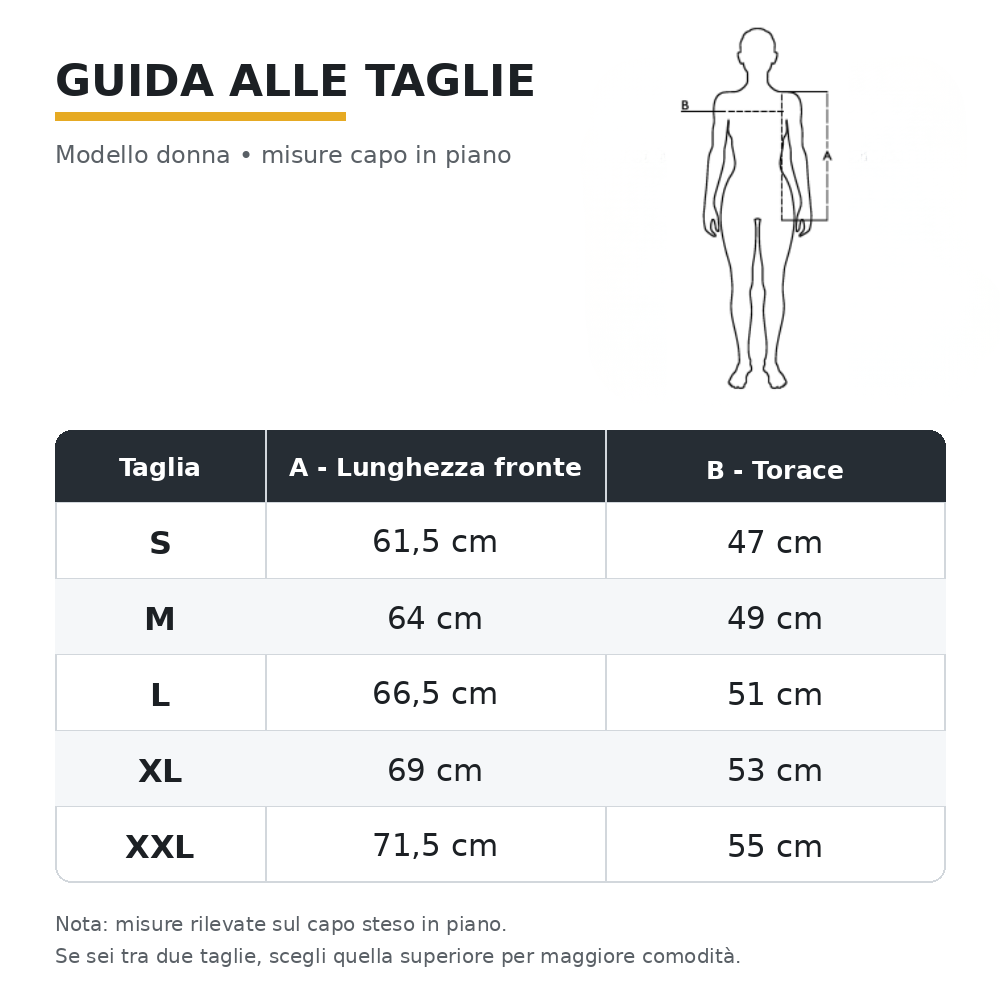 Tabella taglie GILET JRC TARVISIO LADY
