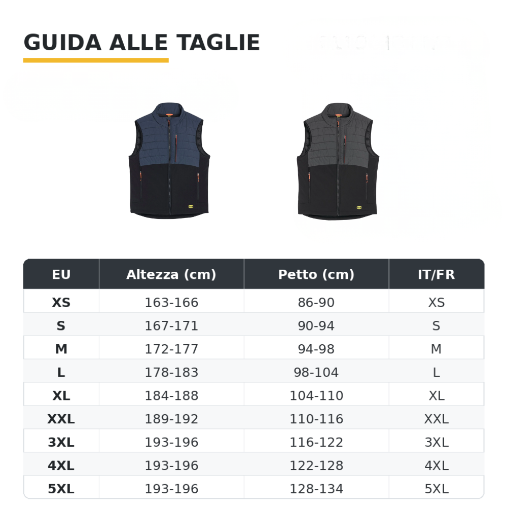 Tabella taglie GILET DIADORA VEST CARBON TECH