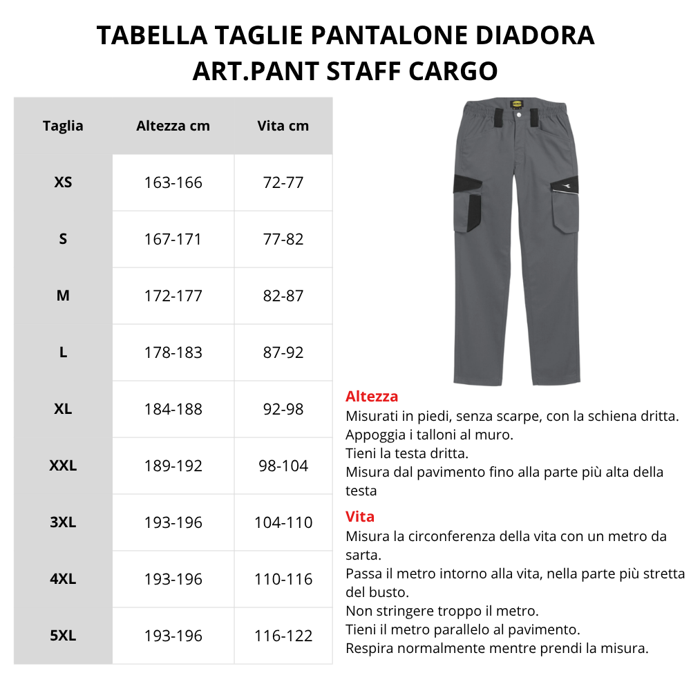 Tabella taglie PANTALONE DIADORA  STAFF CARGO