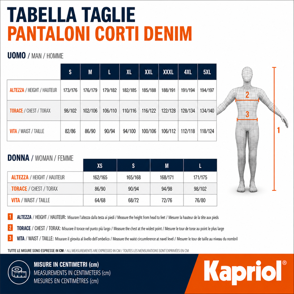 Tabella taglie BERMUDA KAPRIOL DENIM