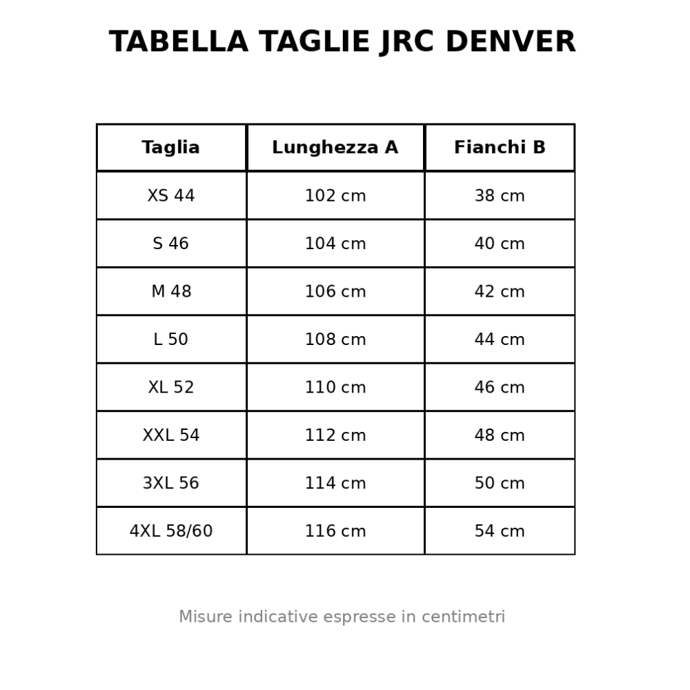Tabella taglie PANTALONE JRC DENVER