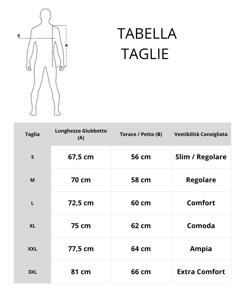 Tabella taglie GIUBBOTTO SOFT SHELL JRC GARMISCH MAN