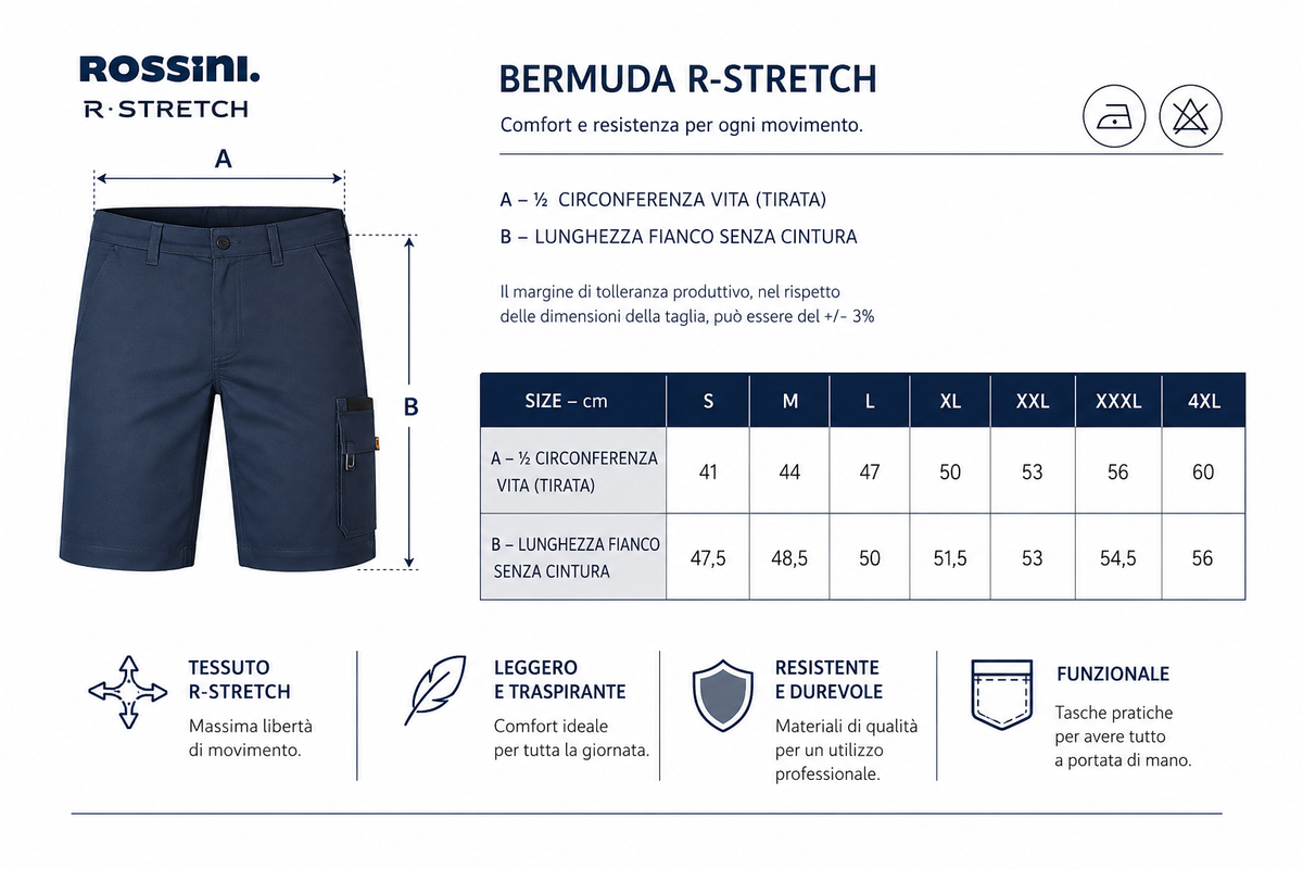 Tabella taglie BERMUDA ROSSINI R-STRETCH