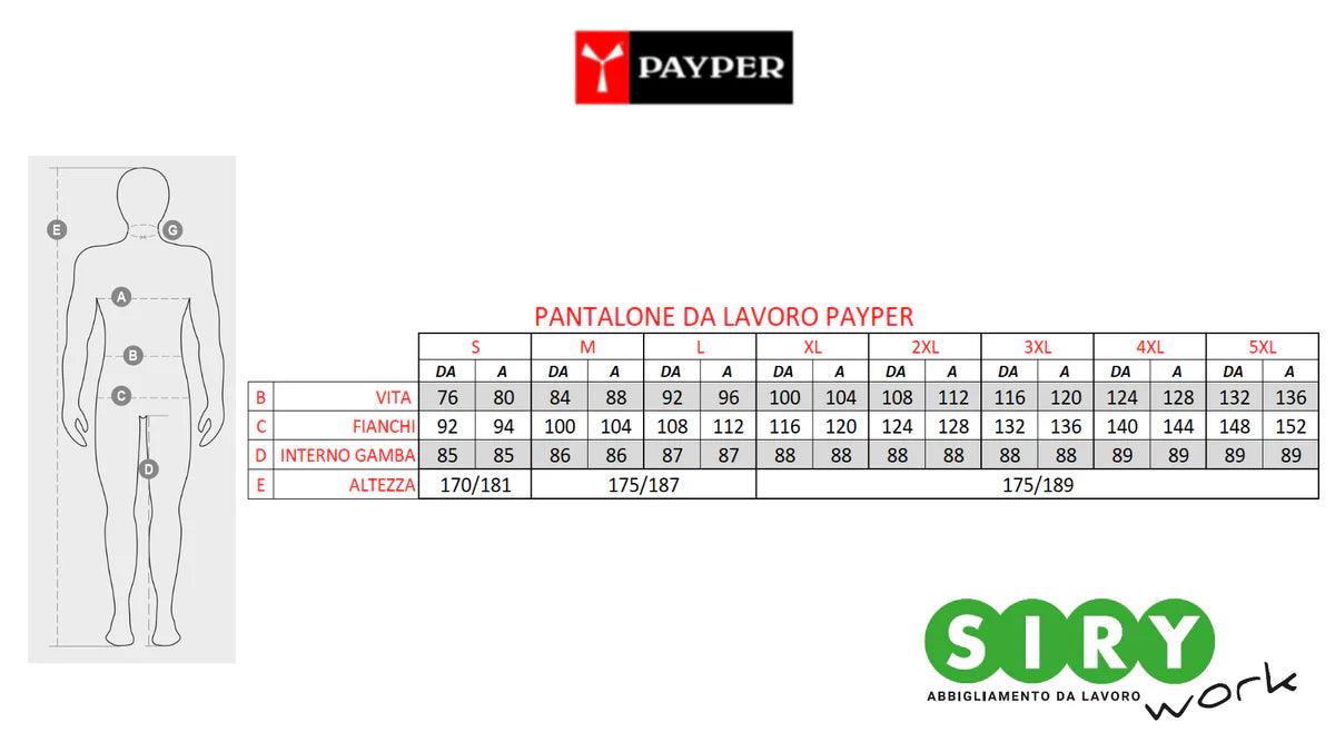 Tabella taglie WORKER WINTER GRIGIO
