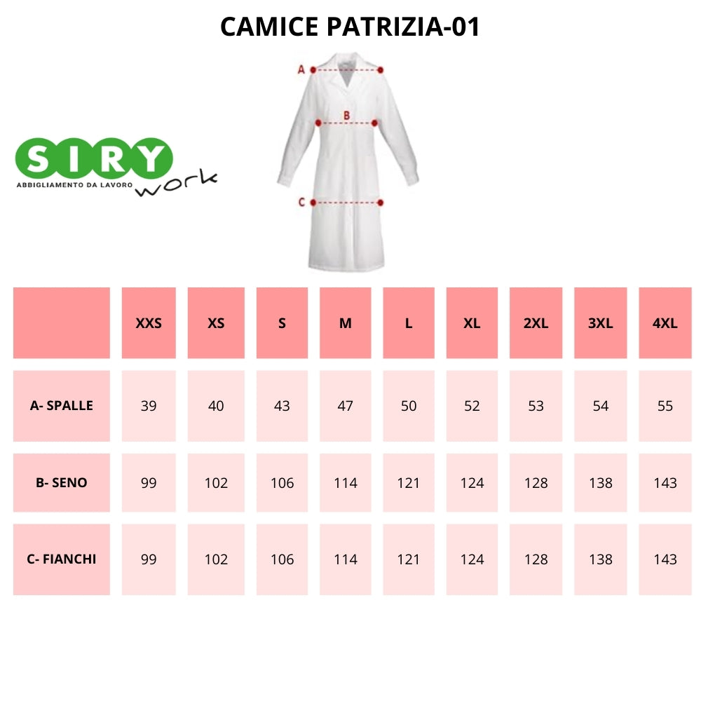 Tabella taglie CAMICE DONNA BIANCO DA LABORATORIO PATRIZIA-01