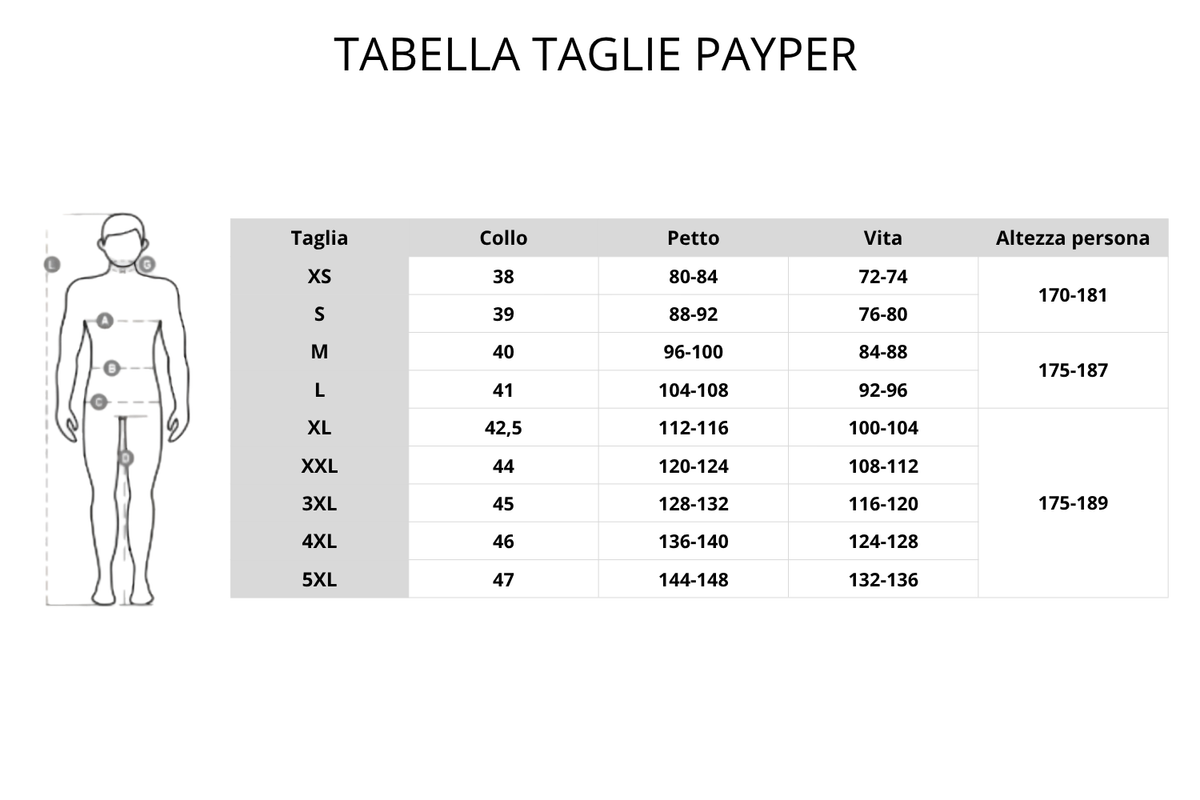 Tabella taglie T-SHIRT PAYPER SUNSET